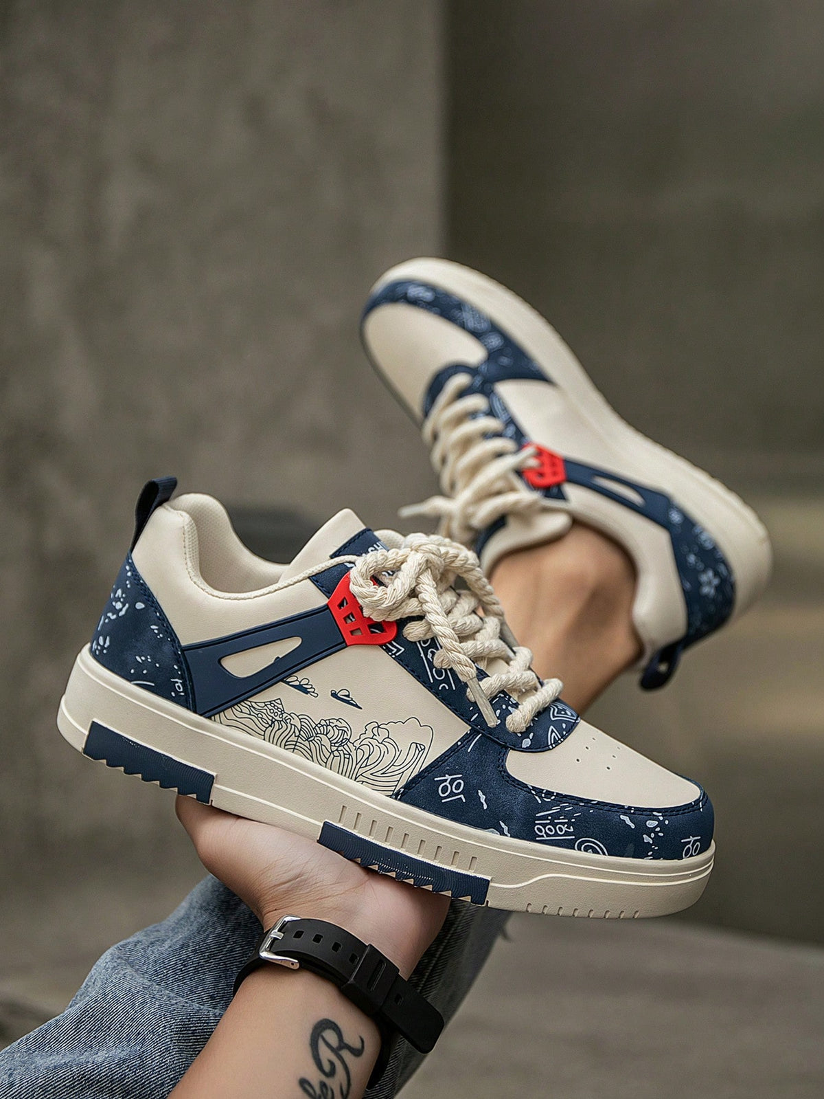 Casual Men's Random Print Low-Top Flat Sports Sneakers
