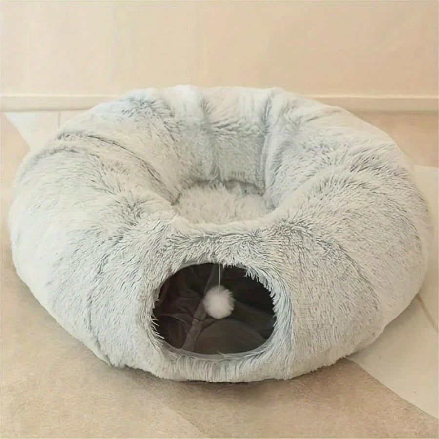 Foldable Plush Cat Tunnel, Washable Multi-Functional Interlock Cat Tube, Color Of Buttons (Orange And Black Random)