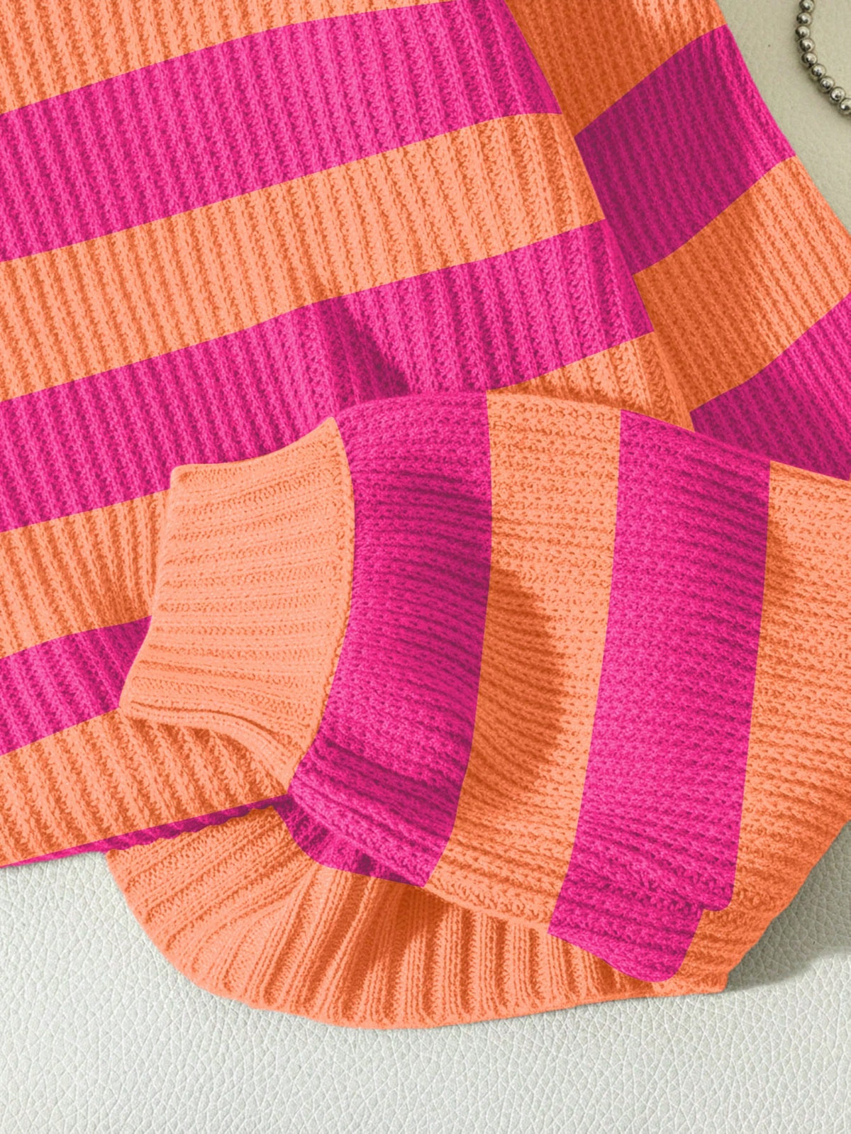 SoleilVie Striped Pattern Drop Shoulder Sweater,Long Sleeve Tops Knit Pullover Fall Winter Sweater