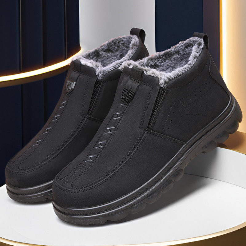 (Limited Time Discount 70% off)Men's Winter Warm Genuine Leather Flannel Lined Orthopedic Boots Arch Support Waterproof Non-Slip Boots