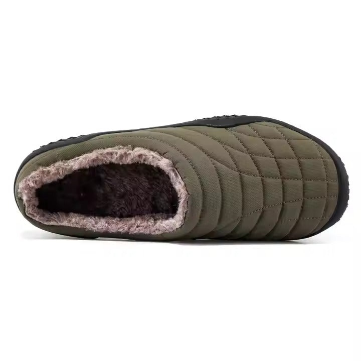 (Limited Time Sale 49%off)Men slippers home winter indoor warm plush shoes thick bottom waterproof leather house slippers cotton shoes
