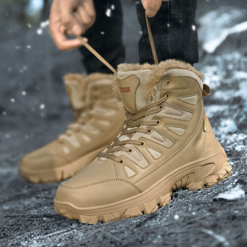 Men's Genuine Leather Warm Snow Boots Waterproof Non-Slip Winter Hiking Boots