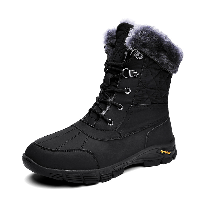 (Limited Time Sale 49%off)Men's Winter Warm Thick Leather Platform Fur Lined Snow Boots Waterproof Non-slip Wear-resistant Winter Boots