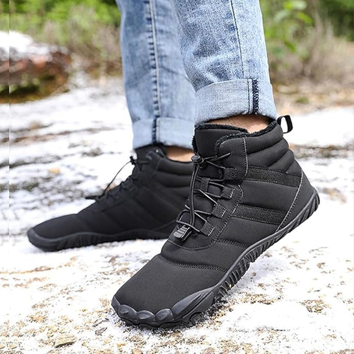 Men's Warm Fleece Barefoot Boots Wide Toe Orthopedic Support Snow Boots Waterproof Non-Slip Winter Boots