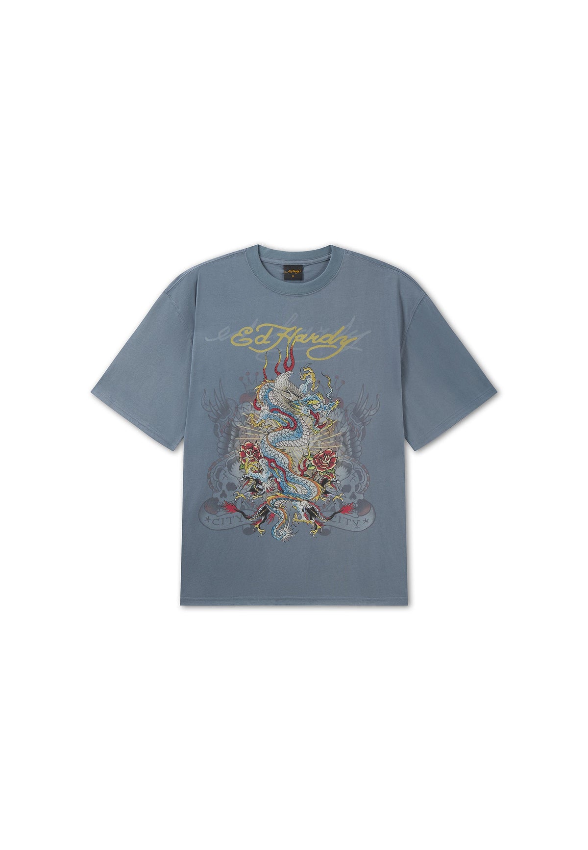 Mens Dragon City Diamante Graphic Relaxed T-Shirt - Blue