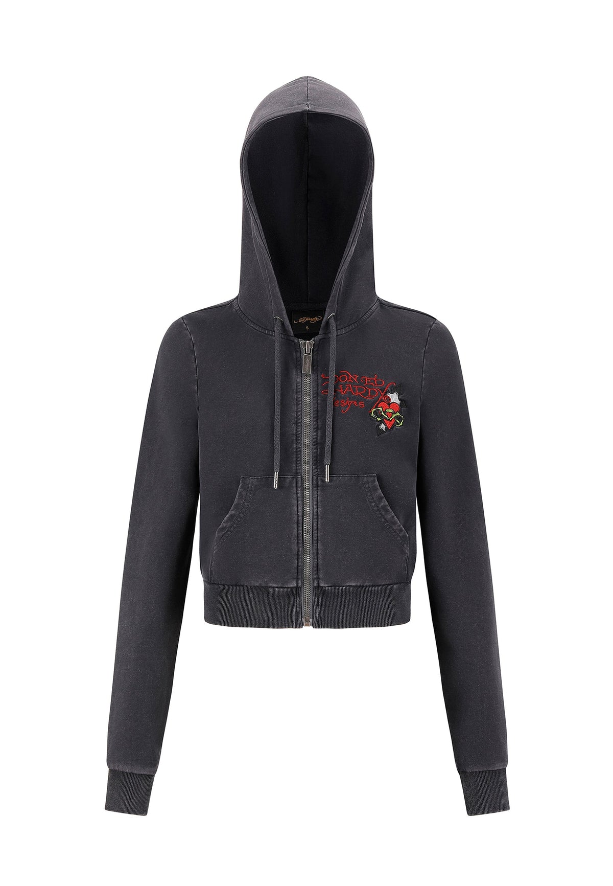 Womens Flaming Tiger Cropped Zip Thru Hoodie - Black