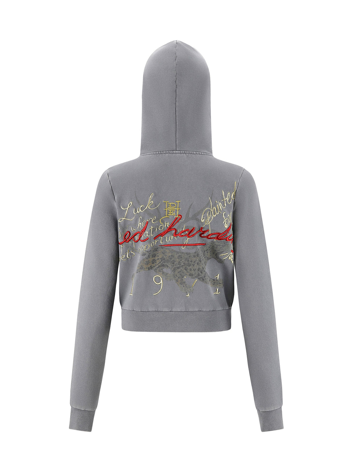 Womens Flaming Tiger Cropped Zip Thru Hoodie - Charcoal