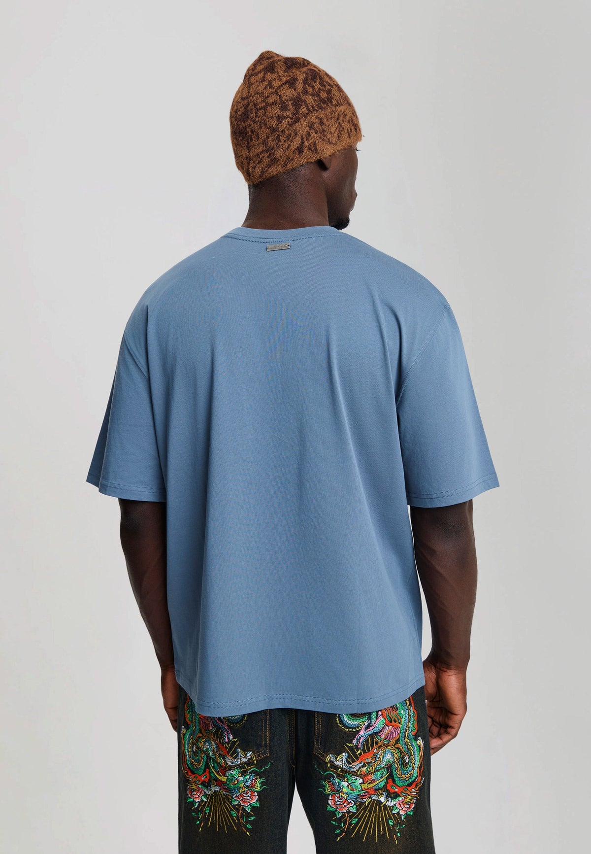 Mens Dragon City Diamante Graphic Relaxed T-Shirt - Blue