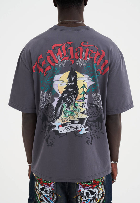 Mens Don Wolf Eagle Panther Relaxed T-Shirt - Charcoal