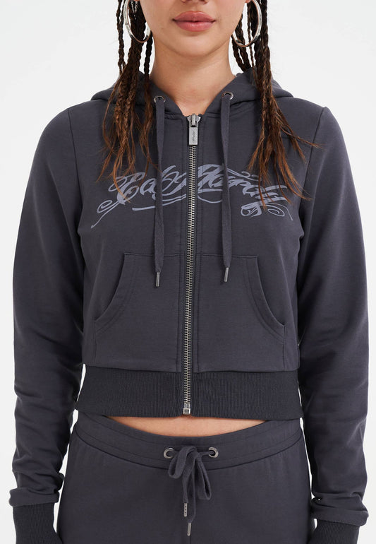 Womens Love Is Mystery Cropped Hoodie - Charcoal