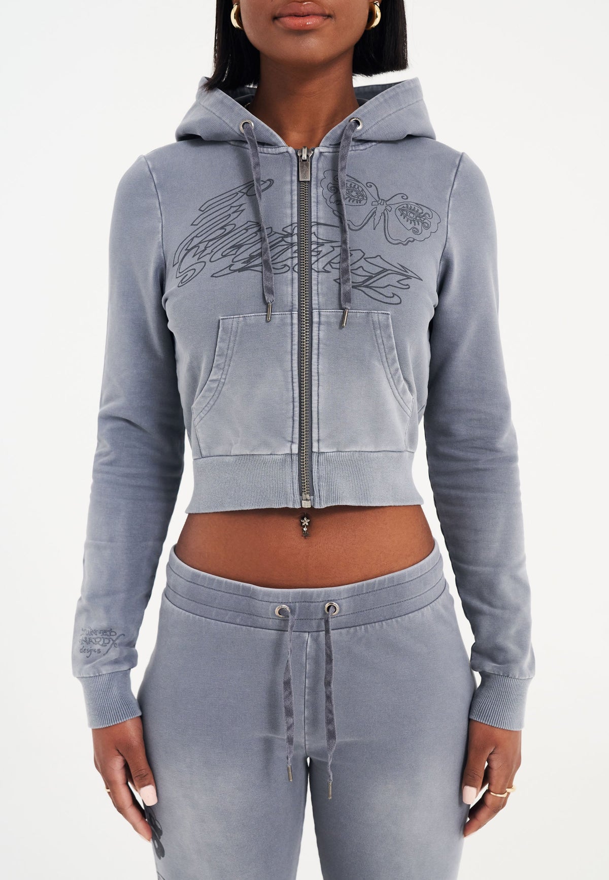 Womens Watchingfly Cropped Zip Thru Hoodie - Blue