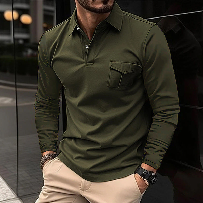 Men's Casual Lapel Polo Long Sleeve Shirt