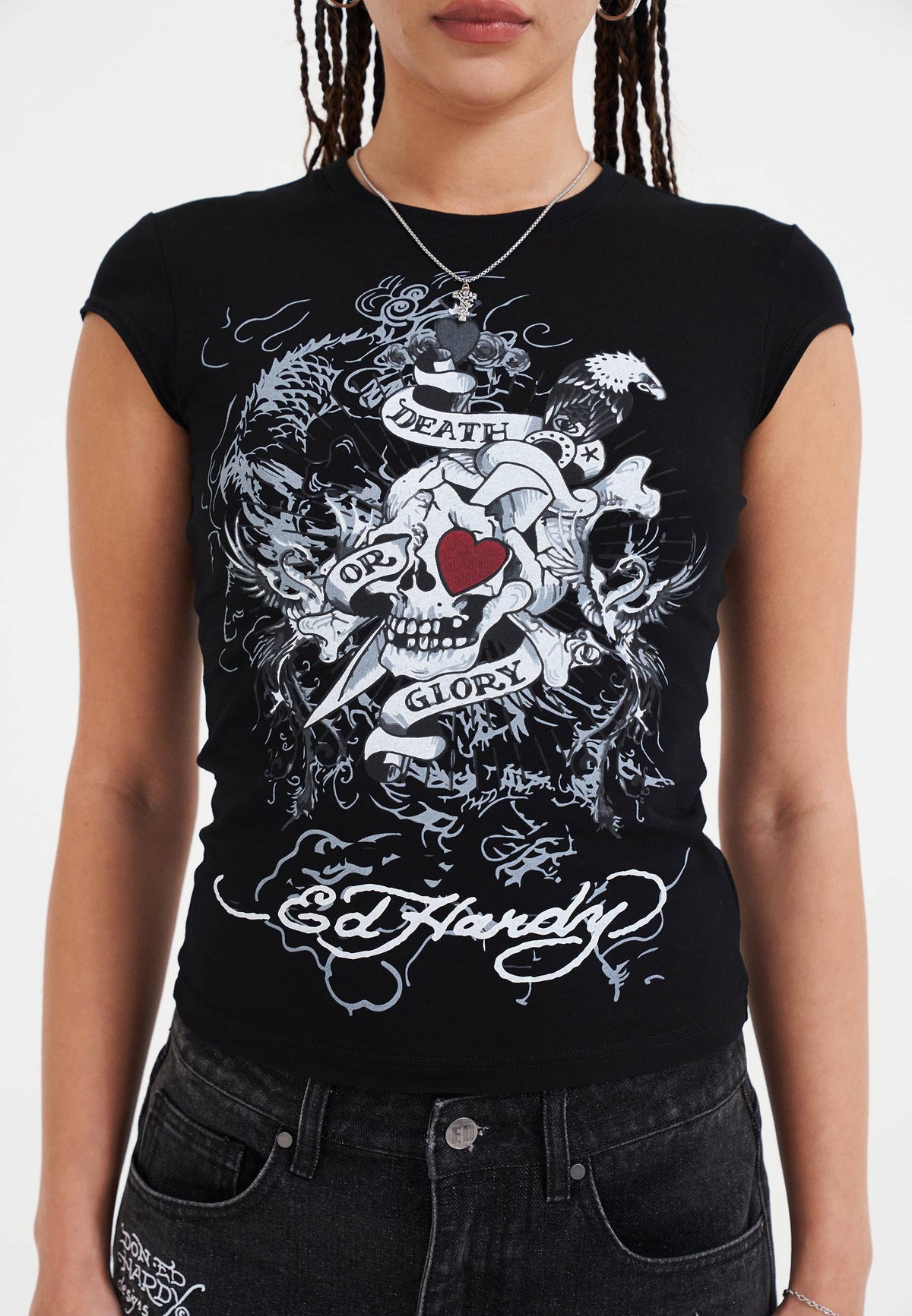Womens Death Or Glory Love Cap Sleeve T-Shirt Top - Black