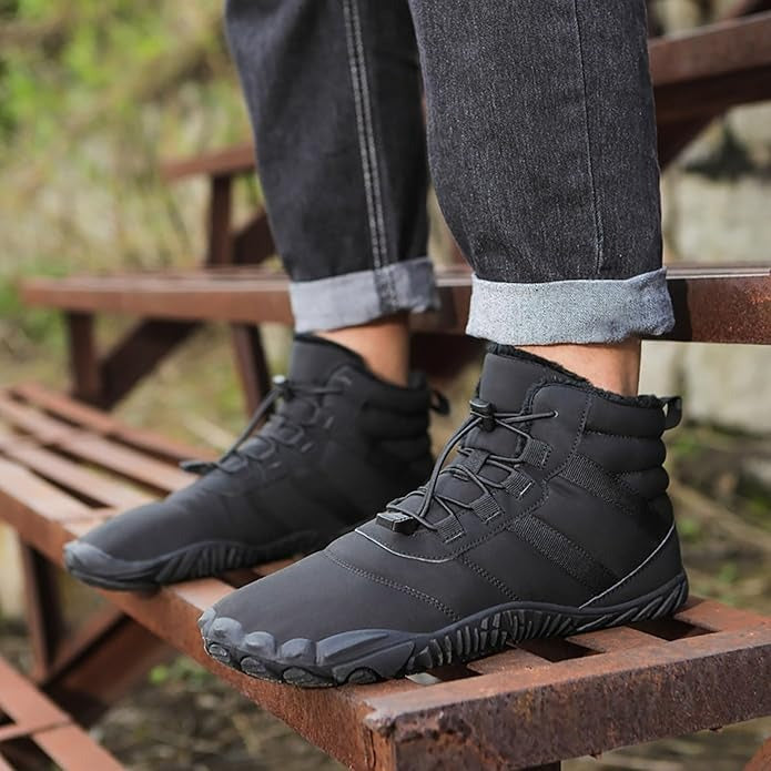 Men's Warm Fleece Barefoot Boots Wide Toe Orthopedic Support Snow Boots Waterproof Non-Slip Winter Boots